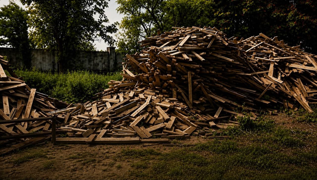 Collecting Planks — Raw hardwood planks gathered and graded at the yard.