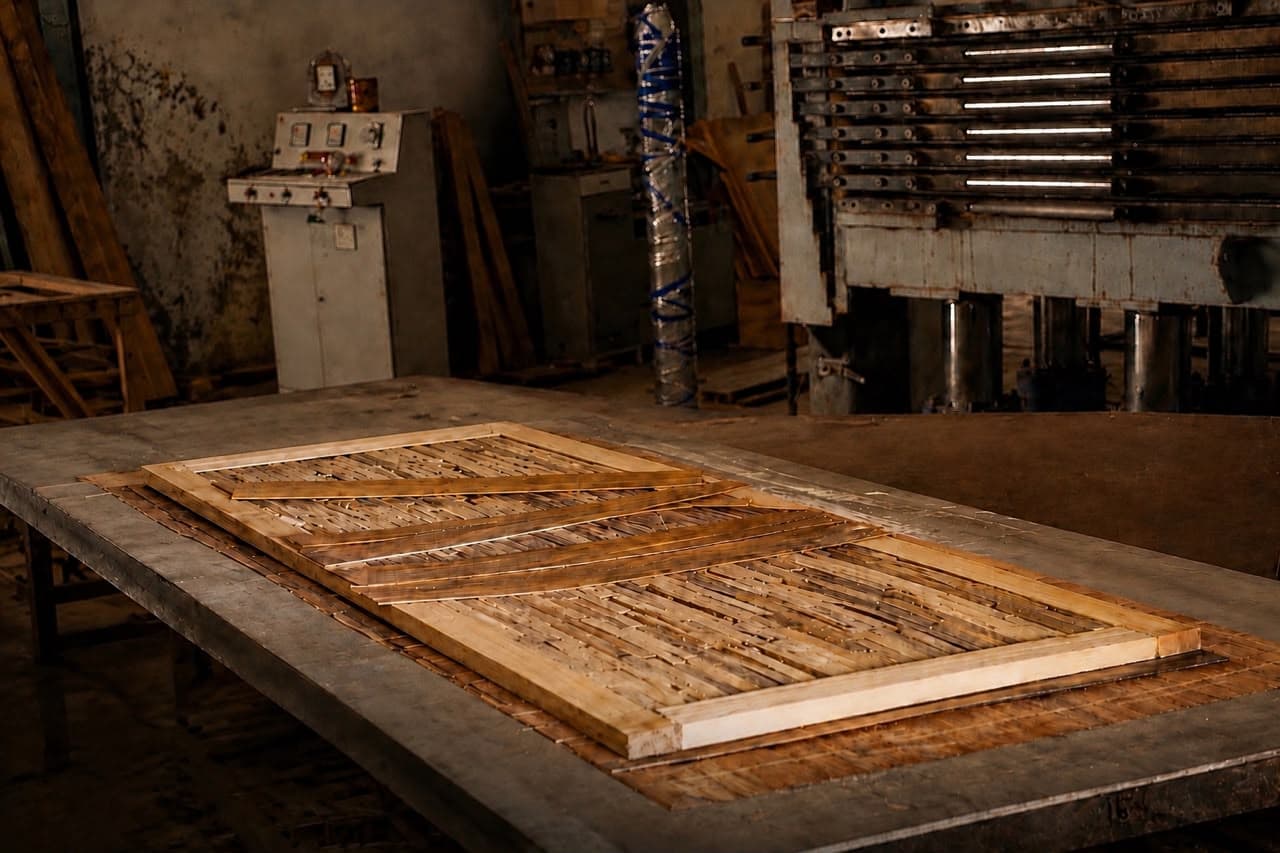 Assembling Process — Frame, core blocks and skins laid up by hand.