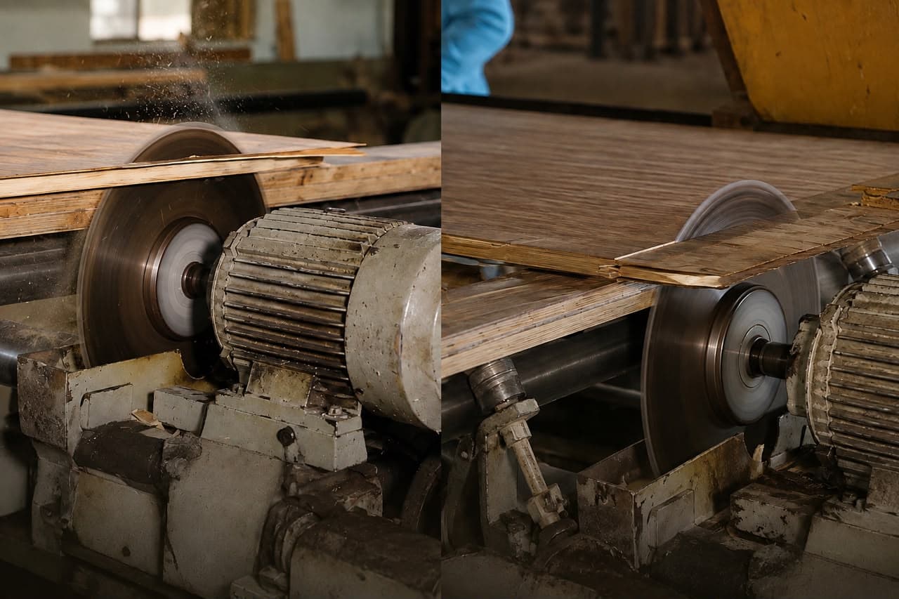 Edge Cutting Process — The pressed door trimmed dead square on the edge cutter.
